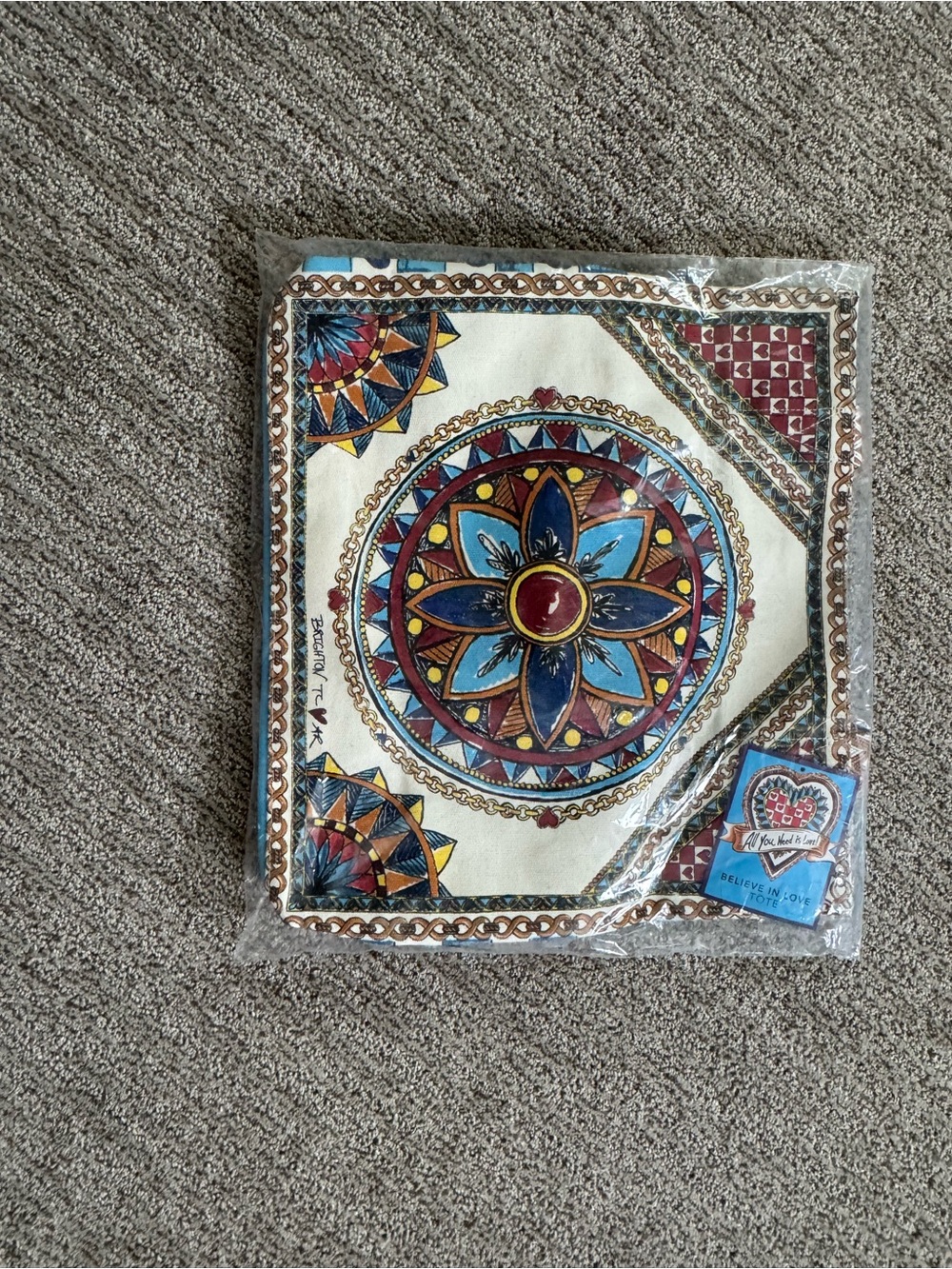 Brighton Multicolor Mandala Tote with Blue, Red, Gold, Cream Accents